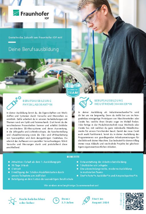 Stellenanzeige Physiklaborant (m/w/d) bei Fraunhofer Institute for Applied Optics and Precision Engineering IOF