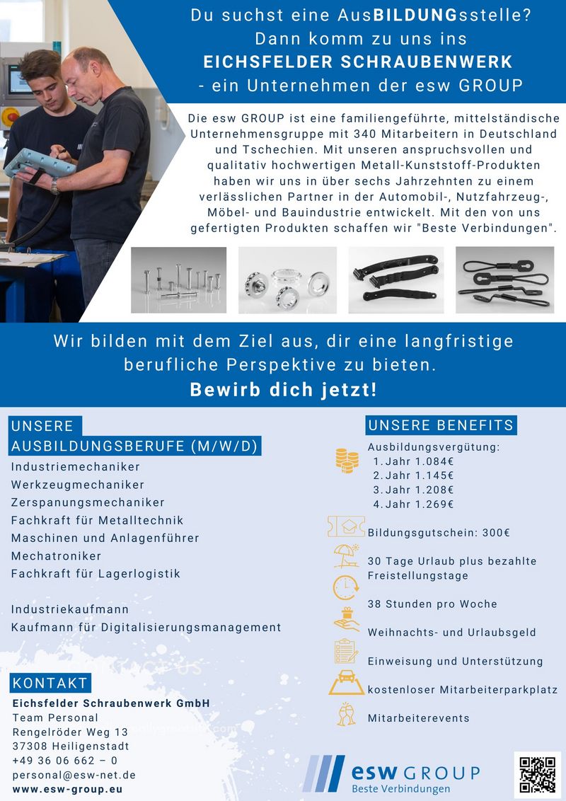 Stellenanzeige Kaufmann (m/w/d) für Digitalisierungsmanagement bei Eichsfelder Schraubenwerk GmbH