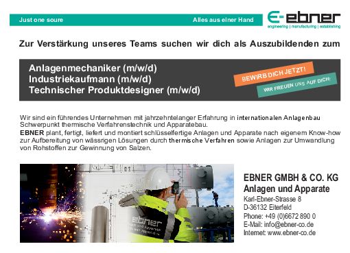 Stellenanzeige Technischer Produktdesigner (m/w/d) bei Ebner GmbH & Co. KG Anlagen und Apparate
