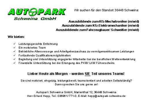 Stellenanzeige Karosserie- und Fahrzeugbaumechaniker (m/w/d) bei Autopark Schweina GmbH