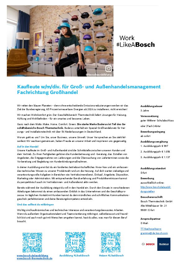 Stellenanzeige Kaufmann (m/w/d) im Groß- und Außenhandelsmanagement bei Buderus - Bosch Thermotechnik GmbH