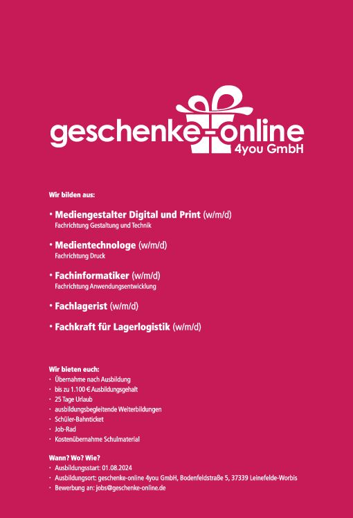Stellenanzeige Medientechnologe (m/w/d) Druck bei geschenke-online 4you GmbH