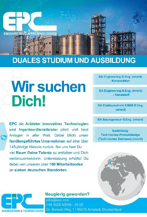 Stellenanzeige Bachelor of Engineering Konstruktion (DHGE Eisenach) - m/w/d bei EPC Engineering & Technologies GmbH