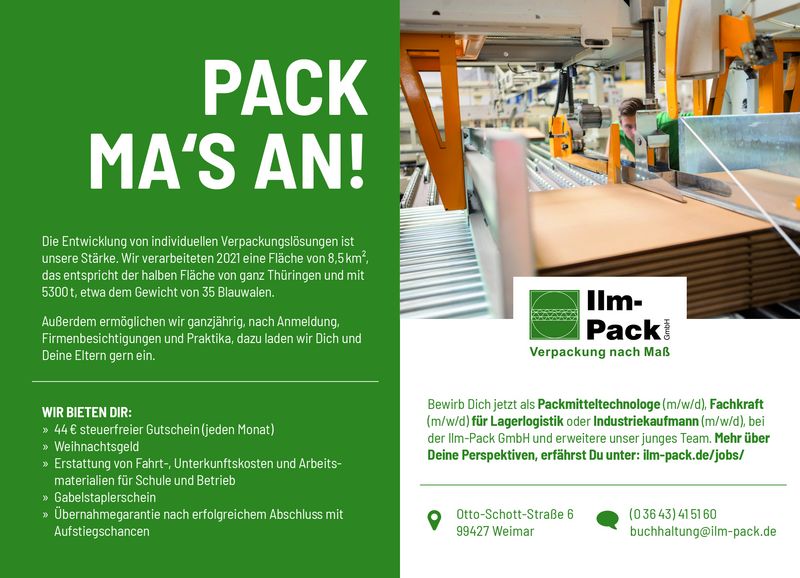 Stellenanzeige Packmitteltechnologe (m/w/d) bei Ilm-Pack-GmbH