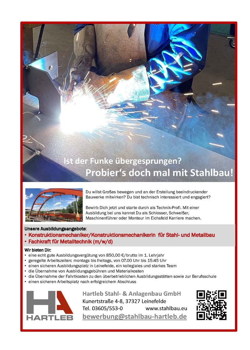 Stellenanzeige Fachkraft (m/w/d) für Metalltechnik bei Hartleb Stahl- und Anlagenbau GmbH