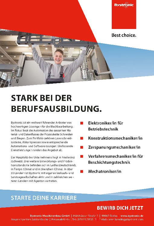 Stellenanzeige Verfahrensmechaniker (m/w/d) für Beschichtungstechnik bei Bystronic Maschinenbau GmbH