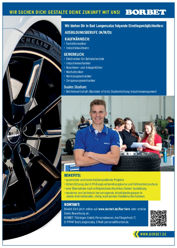 Stellenanzeige Bachelor of Arts (m/w/d) Betriebswirtschaft FR Industriemanagement (DHGE Eisenach) bei BORBET Thüringen GmbH