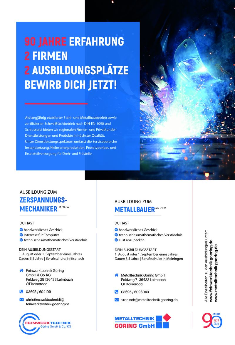 Stellenanzeige Metallbauer (m/w/d) bei Metalltechnik Göring GmbH