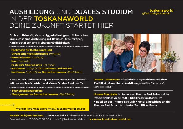 Stellenanzeige Bachelor of Arts Betriebswirtschaft FR Tourismusmanagement (DHGE Eisenach) - m/w/d bei Toskanaworld
