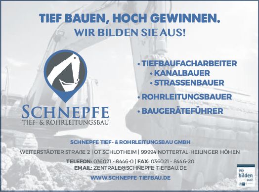 Stellenanzeige Baugeräteführer (m/w/d) bei Schnepfe Tief- und Rohrleitungsbau GmbH