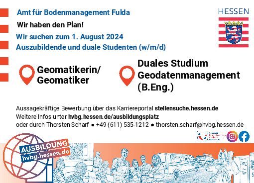 Stellenanzeige Bachelor of Engineering Geodatenmanagement dual (Frankfurt University of Applied Sciences)  - m/w/d bei Amt für Bodenmanagement Fulda
