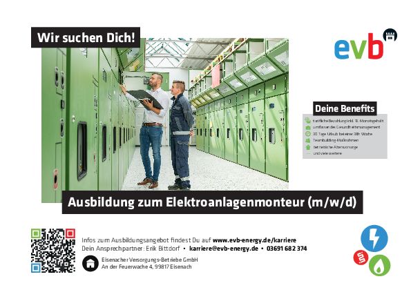 Stellenanzeige Elektroanlagenmonteur (m/w/d) bei Eisenacher Versorgungs-Betriebe GmbH