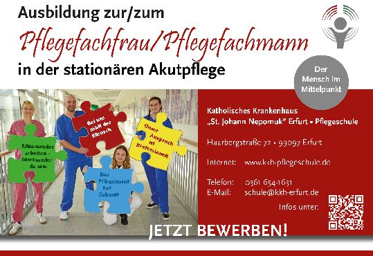 Stellenanzeige Pflegefachmann (m/w/d) bei Katholisches Krankenhaus St. Johann Nepomuk Erfurt - Pflegeschule