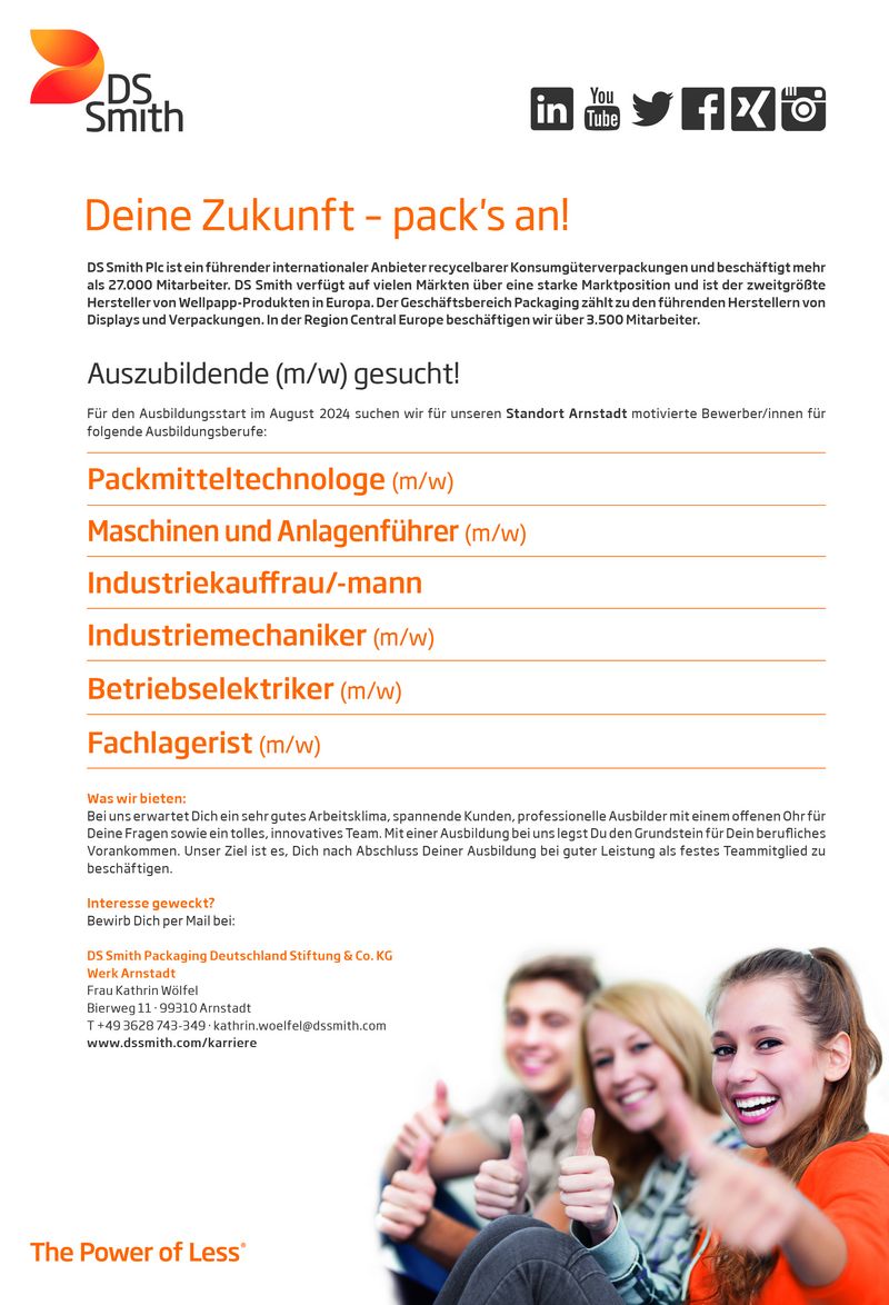 Stellenanzeige Industriemechaniker (m/w/d) bei DS Smith Packaging Arnstadt GmbH