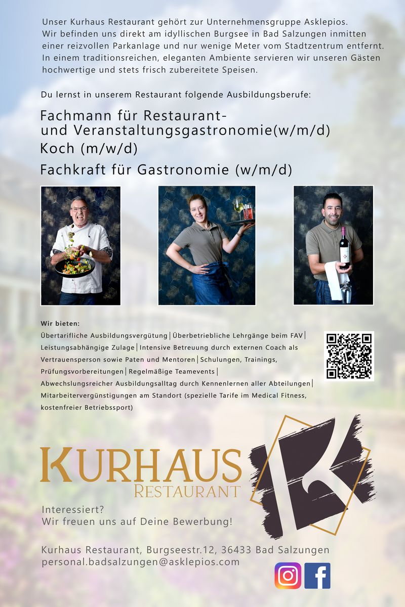 Stellenanzeige Fachkraft (m/w/d) - Gastronomie bei KURHAUS am Burgsee & Hotel Haus Hufeland