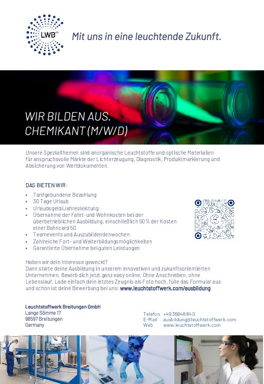 Stellenanzeige Elektroniker (m/w/d) für Betriebstechnik  bei Leuchtstoffwerk Breitungen GmbH