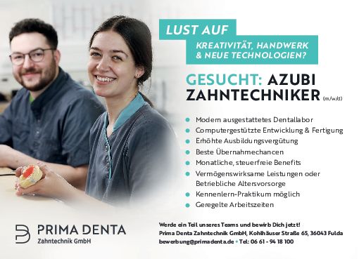 Stellenanzeige Zahntechniker (m/w/d) bei Prima Denta Zahntechnik GmbH