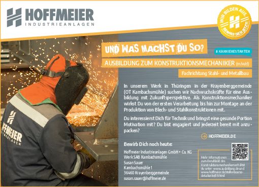 Stellenanzeige Konstruktionsmechaniker (m/w/d) bei Hoffmeier Industrieanlagen GmbH + Co. KG Werk SAB Kambachsmühle