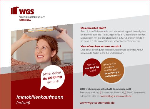 Stellenanzeige Immobilienkaufmann (m/w/d) bei WGS Wohnungsgesellschaft Sömmerda mbH