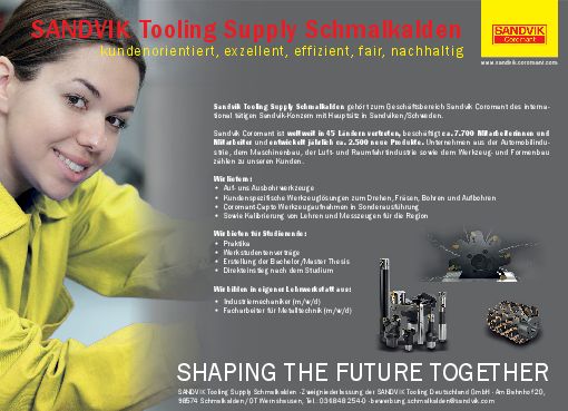 Stellenanzeige Fachkraft (m/w/d) für Metalltechnik bei Sandvik Tooling Supply Schmalkalden ZN der SANDVIK Tooling Deutschland GmbH