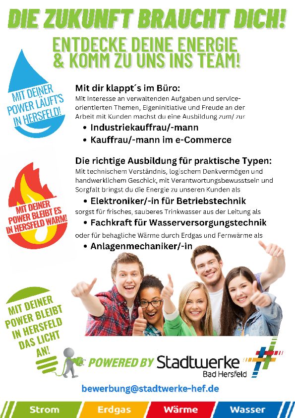 Stellenanzeige Anlagenmechaniker Sanitär-, Heizungs- und Klimatechnik (m/w/d) bei Stadtwerke Bad Hersfeld GmbH
