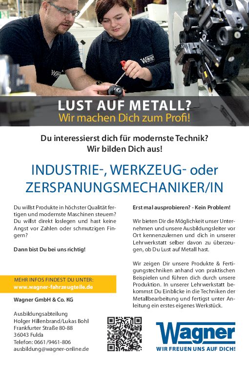Stellenanzeige Industriemechaniker (m/w/d) bei Wagner GmbH & Co. KG