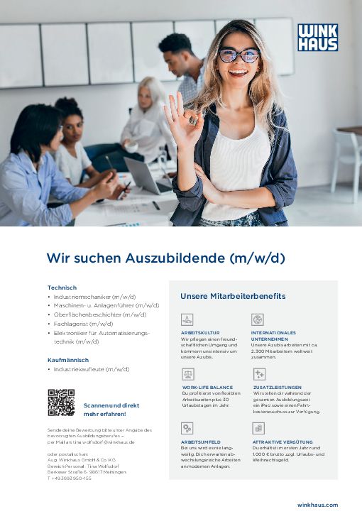 Stellenanzeige Bachelor of Arts (m/w/d) Betriebswirtschaft FR Industriemanagement (DHGE Eisenach) bei Aug. Winkhaus GmbH & Co. KG