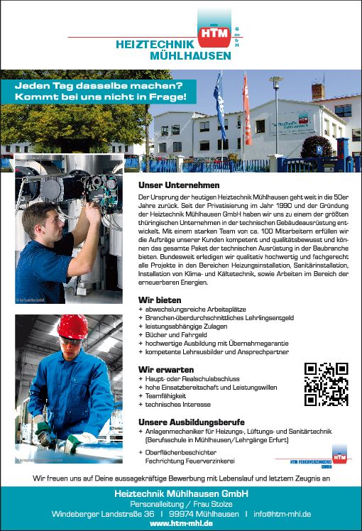 Stellenanzeige Anlagenmechaniker Sanitär-, Heizungs- und Klimatechnik (m/w/d) bei Heiztechnik Mühlhausen GmbH
