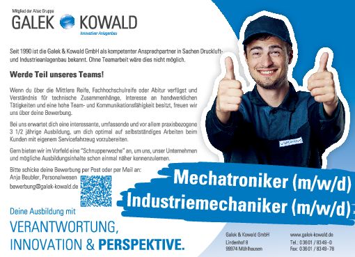 Stellenanzeige Mechatroniker (m/w/d) bei Galek & Kowald GmbH