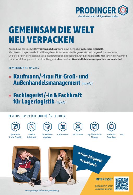 Stellenanzeige Kaufmann (m/w/d) im Groß- und Außenhandelsmanagement bei PRODINGER Verpackung GmbH & Co.KG