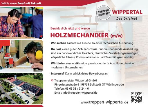 Stellenanzeige Holzmechaniker (m/w/d) bei Treppenmeister Wippertal GmbH