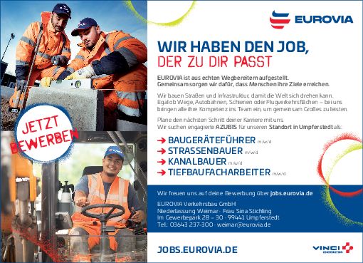 Stellenanzeige Kanalbauer (m/w/d) bei EUROVIA Verkehrsbau GmbH Niederlassung Weimar