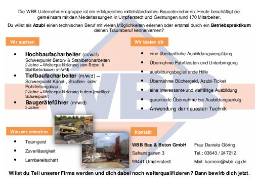 Stellenanzeige Tiefbaufacharbeiter (m/w/d) bei WBB Bau & Beton GmbH