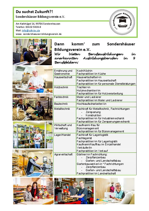 Stellenanzeige Fachpraktiker für Holzverarbeitung (m/w/d) bei Sondershäuser Bildungsverein e.V.