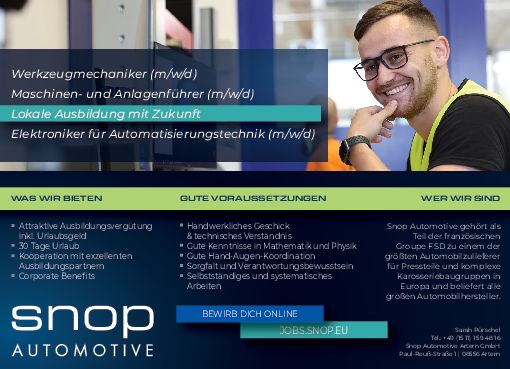 Stellenanzeige Maschinen- und Anlagenführer (m/w/d) bei Snop Automotive Artern GmbH