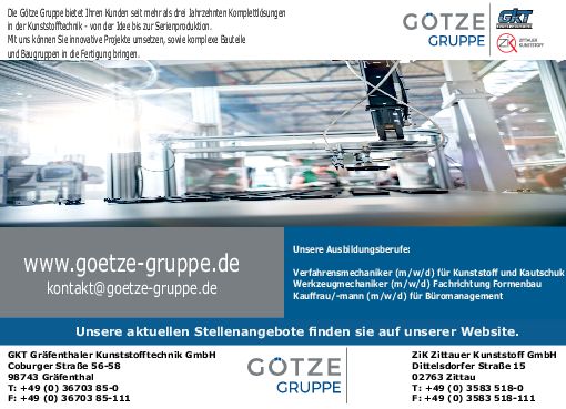 Stellenanzeige Werkzeugmechaniker (m/w/d) bei GKT Gräfenthaler Kunststofftechnik GmbH