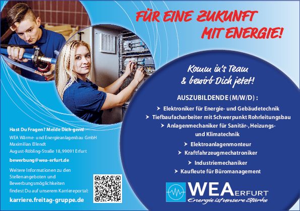 Stellenanzeige Elektroniker (m/w/d) für Energie- und Gebäudetechnik bei WEA Wärme- und Energieanlagenbau GmbH Erfurt