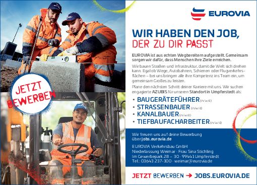 Stellenanzeige Kanalbauer (m/w/d) bei EUROVIA Verkehrsbau GmbH Niederlassung Weimar