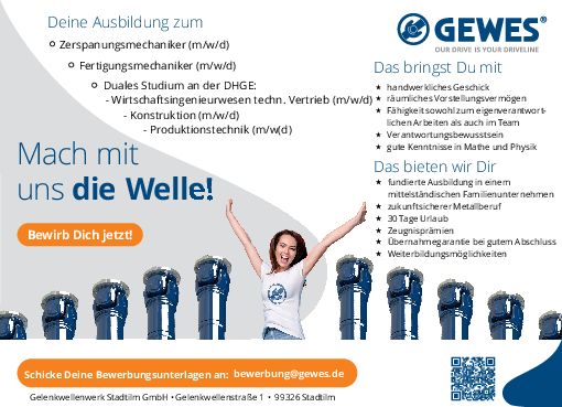 Stellenanzeige Zerspanungsmechaniker (m/w/d) bei Gelenkwellenwerk Stadtilm GmbH