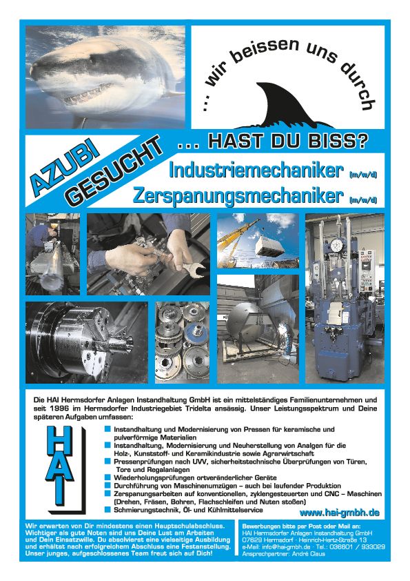 Stellenanzeige Zerspanungsmechaniker (m/w/d) bei HAI Hermsdorfer Anlagen Instandhaltung GmbH