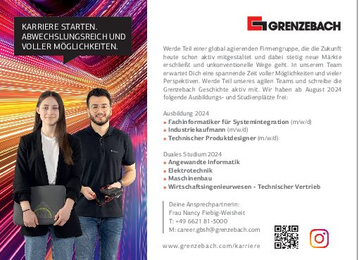 Stellenanzeige Bachelor of Science Angewandte Informatik (Hochschule Fulda) - m/w/d bei Grenzebach BSH GmbH