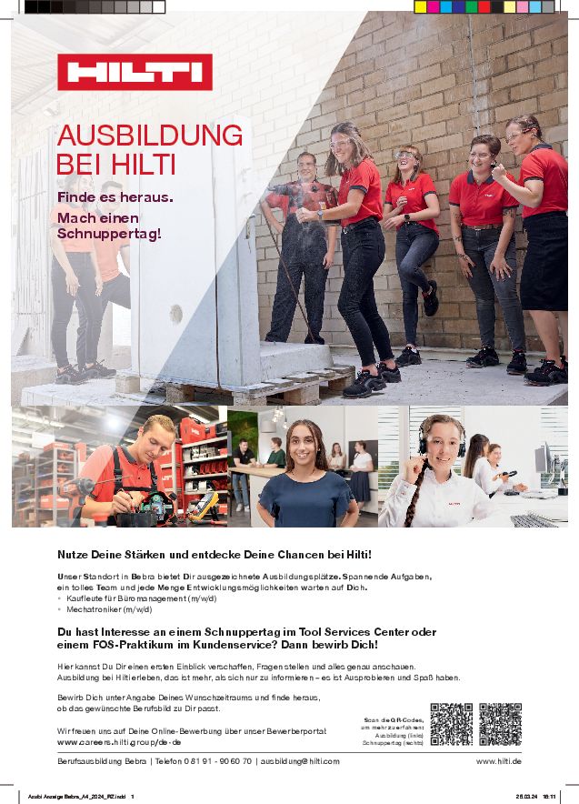 Stellenanzeige Kaufmann (m/w/d) für Büromanagement bei Hilti Deutschland AG Tool Service Center