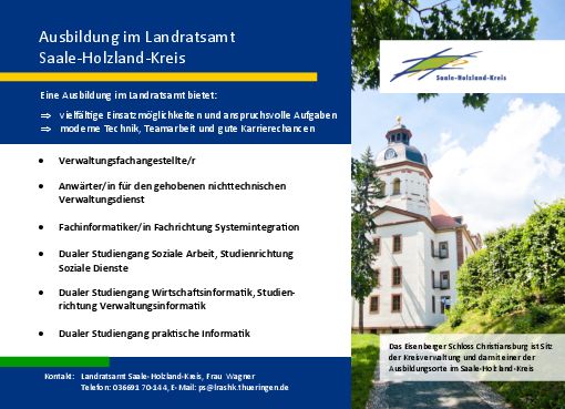 Stellenanzeige Bachelor of Arts Soziale Arbeit FR Soziale Dienste (DHGE Gera) - m/w/d bei Landratsamt Saale-Holzland-Kreis