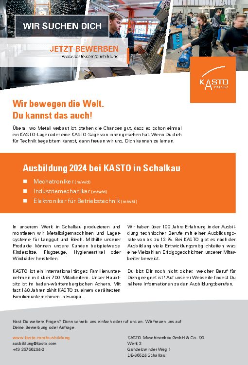 Stellenanzeige Industriemechaniker (m/w/d) bei KASTO Maschinenbau GmbH & Co. KG