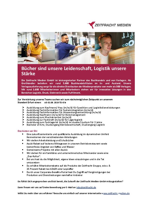 Stellenanzeige Bachelor of Science Wirtschaftsinformatik (DHGE Gera) - m/w/d bei Zeitfracht GmbH