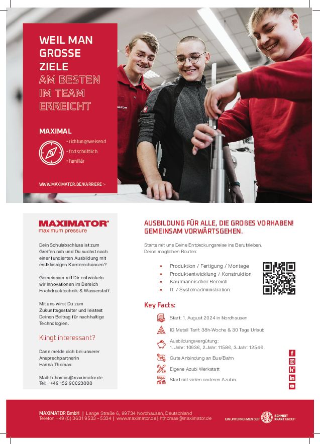 Stellenanzeige Bachelor of Engineering Mechatronik und Automation (DHGE Eisenach) - m/w/d bei MAXIMATOR GmbH