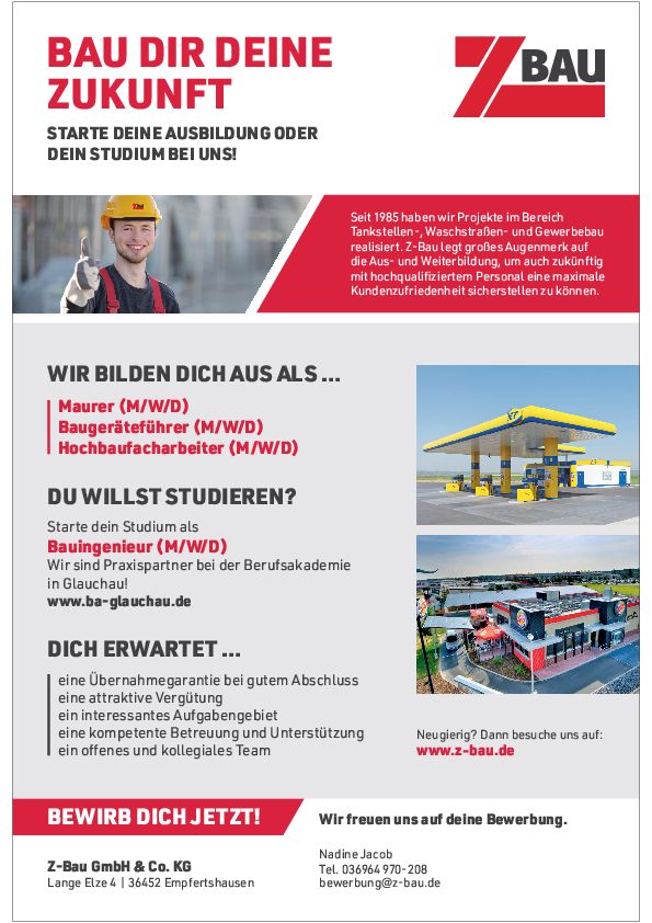 Stellenanzeige Dipl. Ing. (BA) Bauingenieurwesen Hoch- und Ingenieurbau (BA Sachsen/Glauchau) - m/w/d bei Z-Bau GmbH & Co. KG