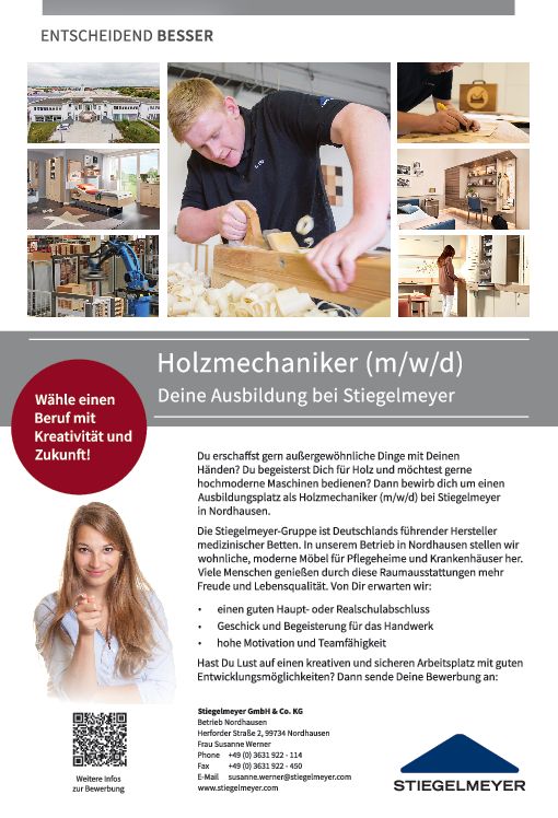 Stellenanzeige Holzmechaniker (m/w/d) bei Stiegelmeyer GmbH & Co. KG