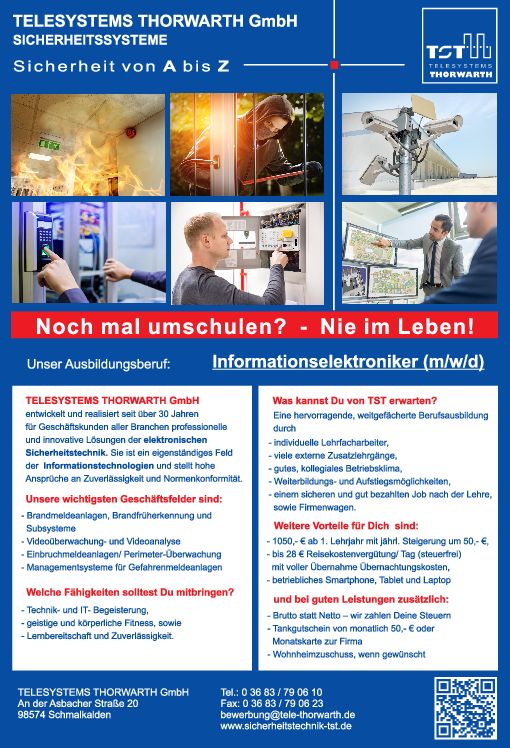 Stellenanzeige Informationselektroniker (m/w/d) bei TELESYSTEMS THORWARTH GmbH SICHERHEITSSYSTEME