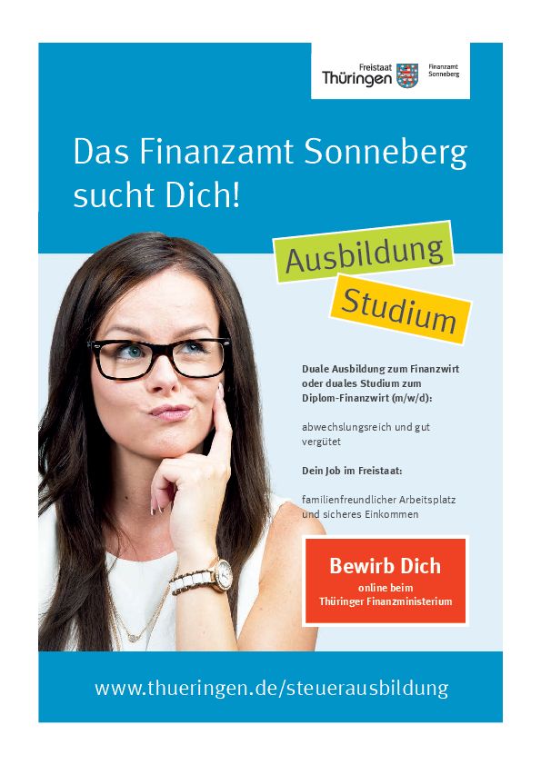 Stellenanzeige Diplom-Finanzwirt (FH) - m/w/d (Thüringer Verwaltungsfachhochschule Gotha) bei Finanzamt Sonneberg
